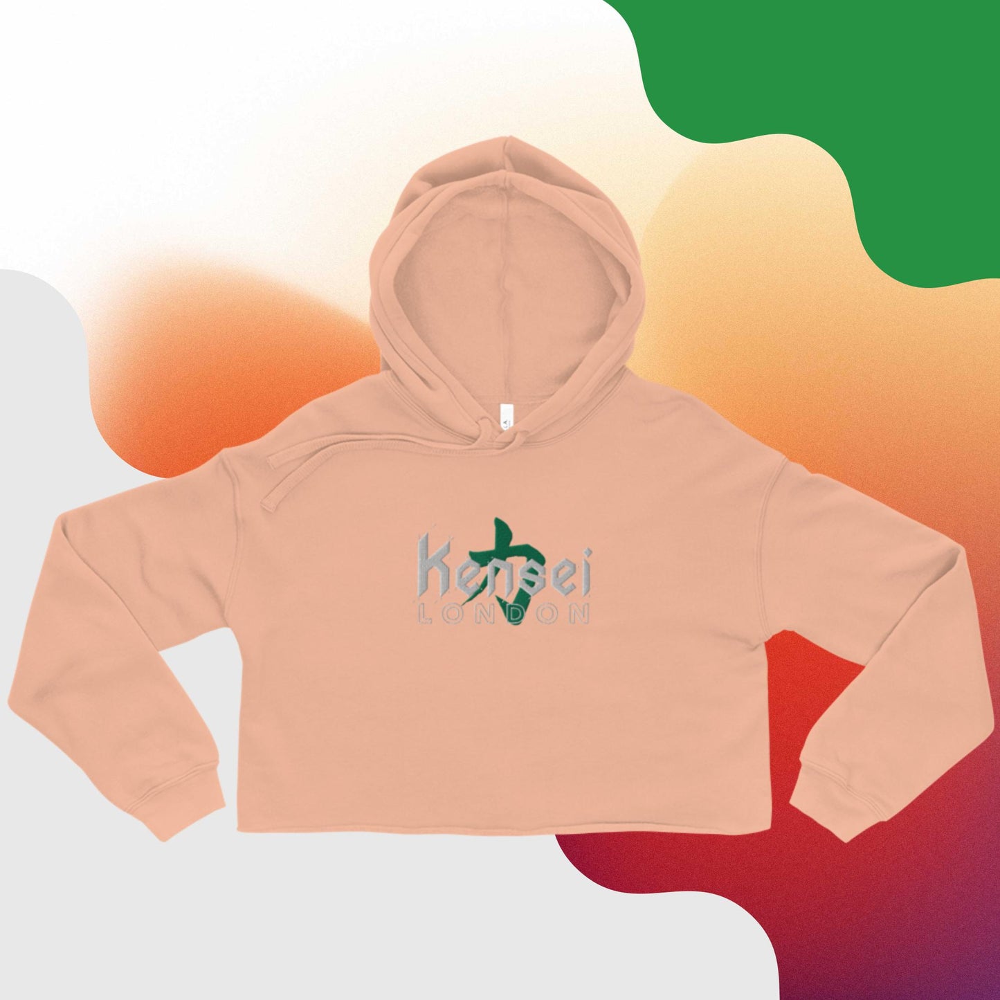 EMBROIDERED GREEN KENSEI Crop Hoodie